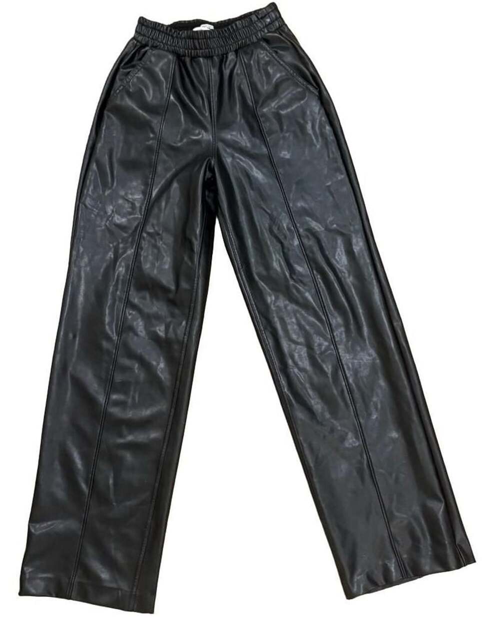 Abercrombie & Fitch Vegan Leather Pull-On Wide Leg Pants Black XXS Pockets